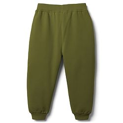 Babyhug Terry Knit Full Length Lounge Pant With Happy Me Print - Olive Green