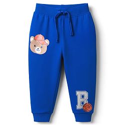 Babyhug Cotton Knit Full Length Lounge Pant with Bear Graphic - Blue