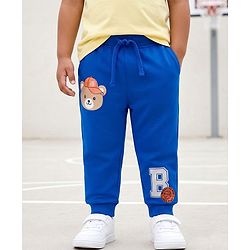 Babyhug Cotton Knit Full Length Lounge Pant with Bear Graphic - Blue