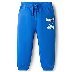 Babyhug Cotton Knit Full Length Lounge Pant With Happy Days Print - Blue
