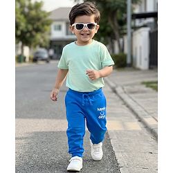Babyhug Cotton Knit Full Length Lounge Pant With Happy Days Print - Blue