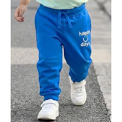Babyhug Cotton Knit Full Length Lounge Pant With Happy Days Print - Blue