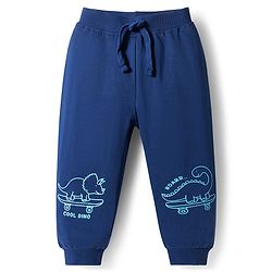 Babyhug Cotton Terry Knit Full Length Lounge Pant With Dino Print - Navy Blue