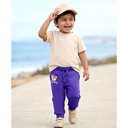 Babyhug Cotton Knit Full Length Lounge Pant With Teddy Bear Print - Purple