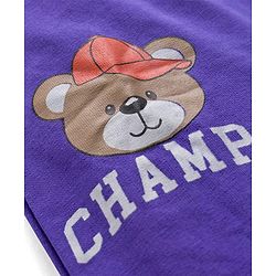 Babyhug Cotton Knit Full Length Lounge Pant With Teddy Bear Print - Purple