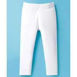 Babyhug Cotton Lycra Knit Full Length Solid Color Legging - White