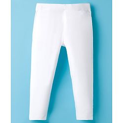 Babyhug Cotton Lycra Knit Full Length Solid Color Legging - White