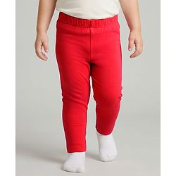 Babyhug Cotton Lycra Knit Full Length Solid Color Legging - Red