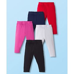 Babyhug Cotton Lycra Knit Full Length Solid Color Leggings Pack of 5 -Multicolor