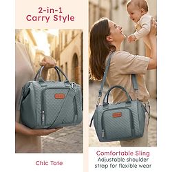 Babyhug 2 in 1 Quilted Spacious & Multifunctional Tote Cum Sling Diaper Bag  - Blue