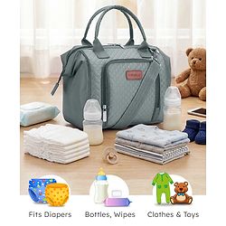 Babyhug 2 in 1 Quilted Spacious & Multifunctional Tote Cum Sling Diaper Bag  - Blue