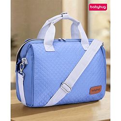 Babyhug 2-in-1 Quilted Sling cum Tote Diaper Bag for Travel | Spacious, Stylish & Multifunctional | Adjustable Shoulder Strap| 3 Insulated Bottle Pouches| Water Resistant| Carry Handle- Blue