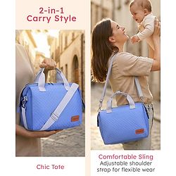 Babyhug 2-in-1 Quilted Sling cum Tote Diaper Bag for Travel | Spacious, Stylish & Multifunctional | Adjustable Shoulder Strap| 3 Insulated Bottle Pouches| Water Resistant| Carry Handle- Blue