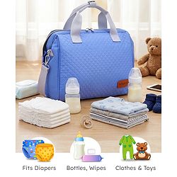 Babyhug 2-in-1 Quilted Sling cum Tote Diaper Bag for Travel | Spacious, Stylish & Multifunctional | Adjustable Shoulder Strap| 3 Insulated Bottle Pouches| Water Resistant| Carry Handle- Blue