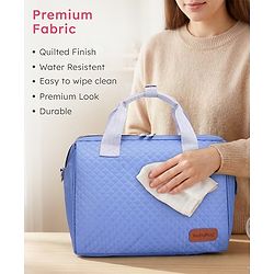Babyhug 2-in-1 Quilted Sling cum Tote Diaper Bag for Travel | Spacious, Stylish & Multifunctional | Adjustable Shoulder Strap| 3 Insulated Bottle Pouches| Water Resistant| Carry Handle- Blue
