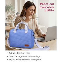 Babyhug 2-in-1 Quilted Sling cum Tote Diaper Bag for Travel | Spacious, Stylish & Multifunctional | Adjustable Shoulder Strap| 3 Insulated Bottle Pouches| Water Resistant| Carry Handle- Blue