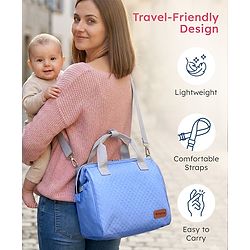 Babyhug 2-in-1 Quilted Sling cum Tote Diaper Bag for Travel | Spacious, Stylish & Multifunctional | Adjustable Shoulder Strap| 3 Insulated Bottle Pouches| Water Resistant| Carry Handle- Blue