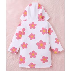 Babyhug Terry Knit Bathrobe with Hoodie & Floral Print - White