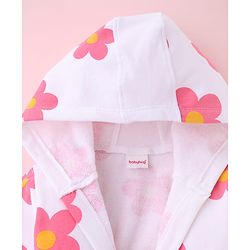 Babyhug Terry Knit Bathrobe with Hoodie & Floral Print - White