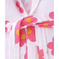 Babyhug Terry Knit Bathrobe with Hoodie & Floral Print - White