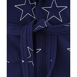 Babyhug Terry Knit Full Sleeves Hooded Bathrobe with Star Print - Navy Blue