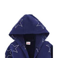 Babyhug Terry Knit Full Sleeves Hooded Bathrobe with Star Print - Navy Blue