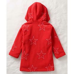 Babyhug Terry Knit Full Sleeves Hooded Bathrobe with Star Print - Red