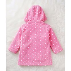 Babyhug Terry Knit Full Sleeves Hooded Bathrobe with Polka Dot Print - Pink