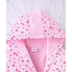 Babyhug Terry Knit Bathrobe with Hoodie & Star Print - Pink