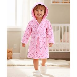 Babyhug Terry Knit Bathrobe with Hoodie & Star Print - Pink
