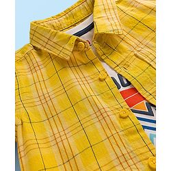 Babyhug Cotton Woven Full Sleeves Checkered Shirt & Denim Jeans with T-Shirt - Yellow