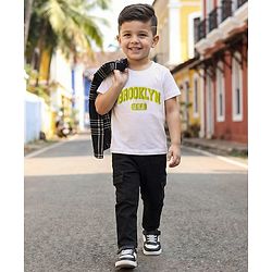 Babyhug Cotton Woven Full Sleeves Checkered Shirt & Denim Jeans with T-Shirt - Black