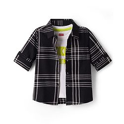 Babyhug Cotton Woven Full Sleeves Checkered Shirt & Denim Jeans with T-Shirt - Black