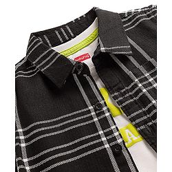 Babyhug Cotton Woven Full Sleeves Checkered Shirt & Denim Jeans with T-Shirt - Black