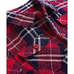 Babyhug Cotton Woven Full Sleeves Checkered Shirt & Denim Jeans - Red & Blue