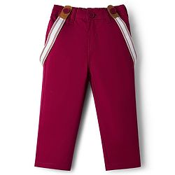 Babyhug Cotton Woven Full Sleeves Checkered Shirt & Trouser Set with Suspender - Maroon