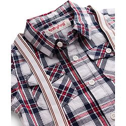 Babyhug Cotton Woven Full Sleeves Checkered Shirt & Trouser Set with Suspender - Maroon