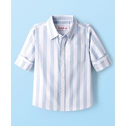 Babyhug Cotton Woven Full Sleeves Striped Shirt & Trouser Set - Light & Navy Blue