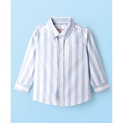 Babyhug Cotton Woven Full Sleeves Striped Shirt & Trouser Set - Light & Navy Blue