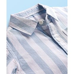 Babyhug Cotton Woven Full Sleeves Striped Shirt & Trouser Set - Light & Navy Blue