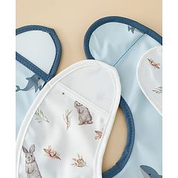 Babyhug Waterproof PU Sleeveless Feeding Bibs Pack of 2 - Bunny & Whale Print| Crumb Catcher Pocket| Easy Wipe Clean| Easy Velcro Closure| Weaning & Feeding Bibs| 0+ Months