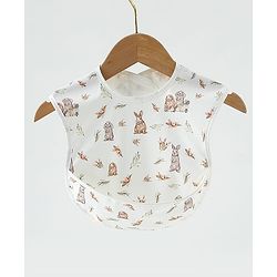 Babyhug Waterproof PU Sleeveless Feeding Bibs Pack of 2 - Bunny & Whale Print| Crumb Catcher Pocket| Easy Wipe Clean| Easy Velcro Closure| Weaning & Feeding Bibs| 0+ Months