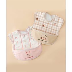 Babyhug Waterproof PU Sleeveless Feeding Bibs Pack of 2 - Bunny & Whale Print| Crumb Catcher Pocket| Easy Wipe Clean| Easy Velcro Closure| Weaning & Feeding Bibs| 0+ Months