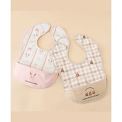 Babyhug Waterproof PU Sleeveless Feeding Bibs Pack of 2 - Bunny & Whale Print| Crumb Catcher Pocket| Easy Wipe Clean| Easy Velcro Closure| Weaning & Feeding Bibs| 0+ Months