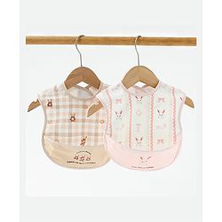 Babyhug Waterproof PU Sleeveless Feeding Bibs Pack of 2 - Bunny & Whale Print| Crumb Catcher Pocket| Easy Wipe Clean| Easy Velcro Closure| Weaning & Feeding Bibs| 0+ Months