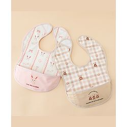 Babyhug Waterproof PU Sleeveless Feeding Bibs Pack of 2 - Bunny & Whale Print| Crumb Catcher Pocket| Easy Wipe Clean| Easy Velcro Closure| Weaning & Feeding Bibs| 0+ Months