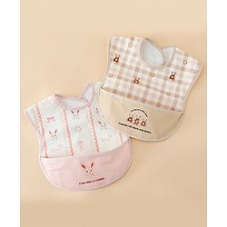 Babyhug Waterproof PU Sleeveless Feeding Bibs Pack of 2 - Bunny & Whale Print| Crumb Catcher Pocket| Easy Wipe Clean| Easy Velcro Closure| Weaning & Feeding Bibs| 0+ Months