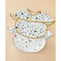 Babyhug Waterproof Polyester Half Sleeves Feeding Bibs Pack of 2 Bunny & Panda Print| Easy  Velcro Closure| Crumb Catcher Pocket| Washable & Lightweight| 0+ Months
