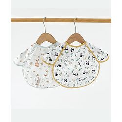 Babyhug Waterproof Polyester Half Sleeves Feeding Bibs Pack of 2 Bunny & Panda Print| Easy  Velcro Closure| Crumb Catcher Pocket| Washable & Lightweight| 0+ Months