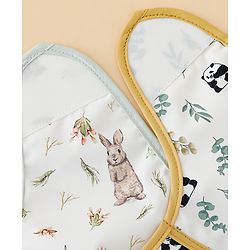 Babyhug Waterproof Polyester Half Sleeves Feeding Bibs Pack of 2 Bunny & Panda Print| Easy  Velcro Closure| Crumb Catcher Pocket| Washable & Lightweight| 0+ Months